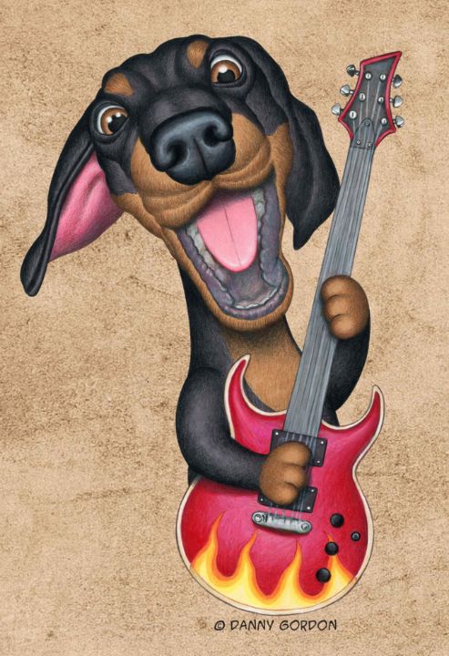 Dachshund Doxie dễ thương chơi guitarDachshund Doxie dễ thương chơi guitar  