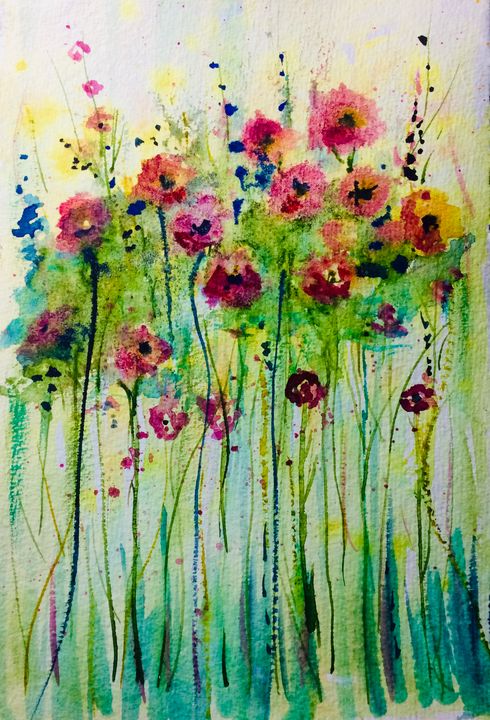 Posies In A Row Art By Karen Dale Paintings Prints Flowers Plants Trees Flowers Other Flowers Artpal