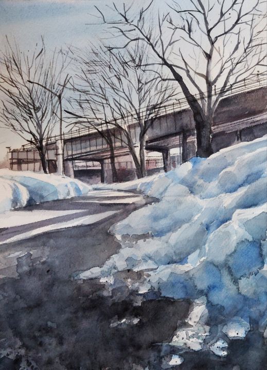 Watercolor cityscape after snow - coloringmonsta watercolor