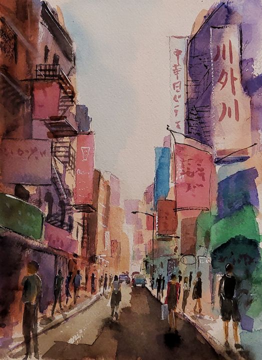 Watercolor cityscape - coloringmonsta watercolor