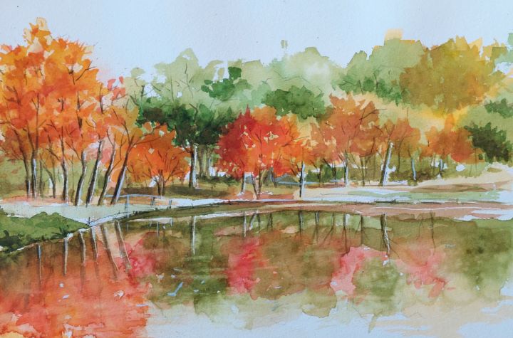 watercolor landscape autumn scene - coloringmonsta watercolor