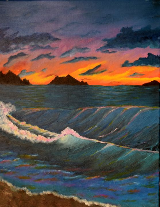 acrylic painting seashore sunset