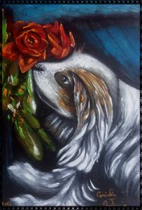il cane che annusa le rose
