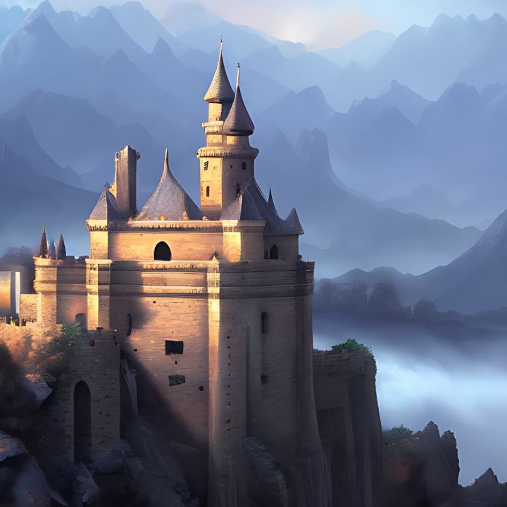 Castle in the Blue - Vizion5 - Digital Art & AI, Fantasy & Mythology