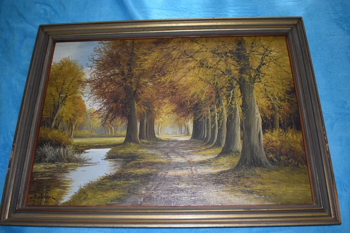Tree Lined Road Oil Painting - Collectable Art