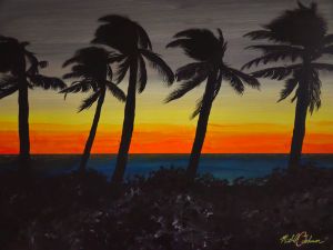 トーマス・ガラー Palm Trees, Sunsets, Turmoil Miami Tropical Palm Tree Illustration Vice Color Sunset Wall Mural