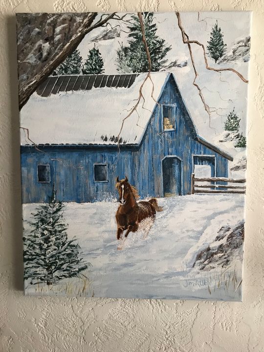 Download Blue barn with horse - LuxuryArtPaintings - Paintings ...