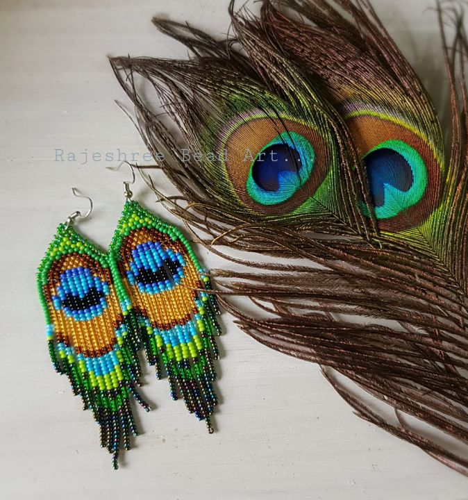 CookLoveCraft Beaded Peacock Feather Earrings  DIY tutorial