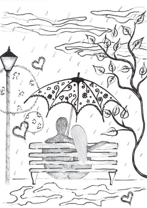 Love is in the rain - Mystery Art Conception - Drawings & Illustration,  People & Figures, Love & Romance - ArtPal