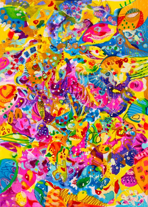 Love universe with sparkles of happi - abstractart by Veera Zukova, Galleria Arté Finland