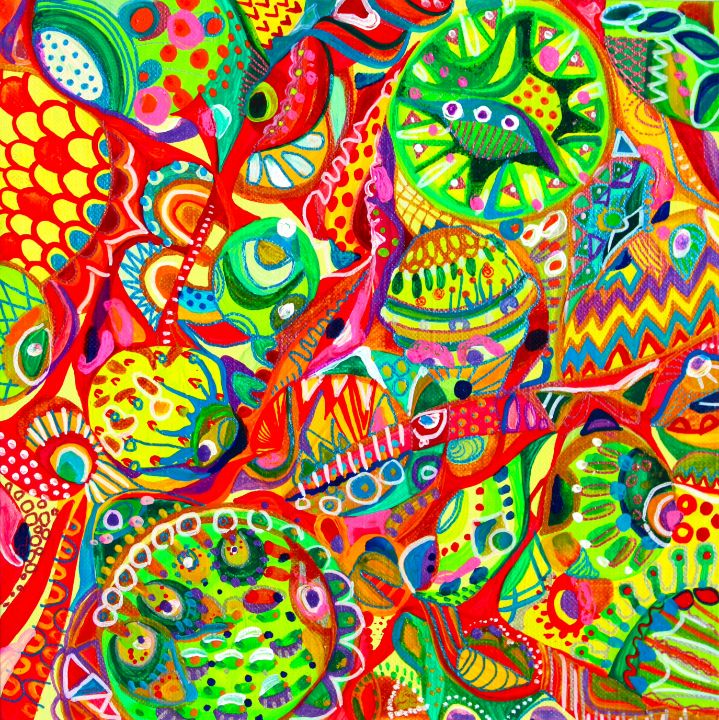 Psychedelic colorful rainbow playing - abstractart by Veera Zukova, Galleria Arté Finland