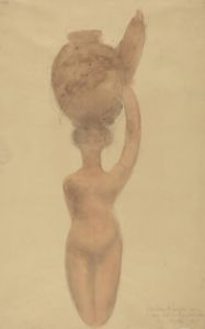 Nude Woman Carrying Vase on Head