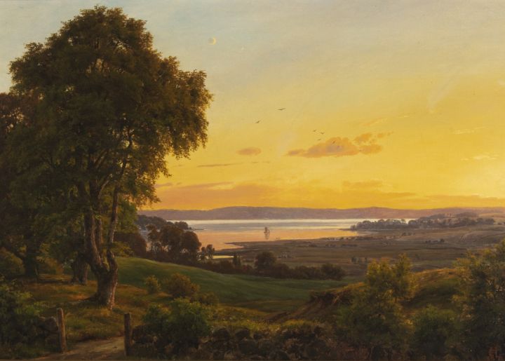 Sunset over fjord landscape Great Art Library Paintings & Prints
