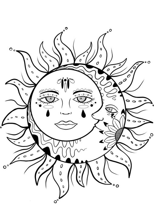 mexican sun and moon drawing