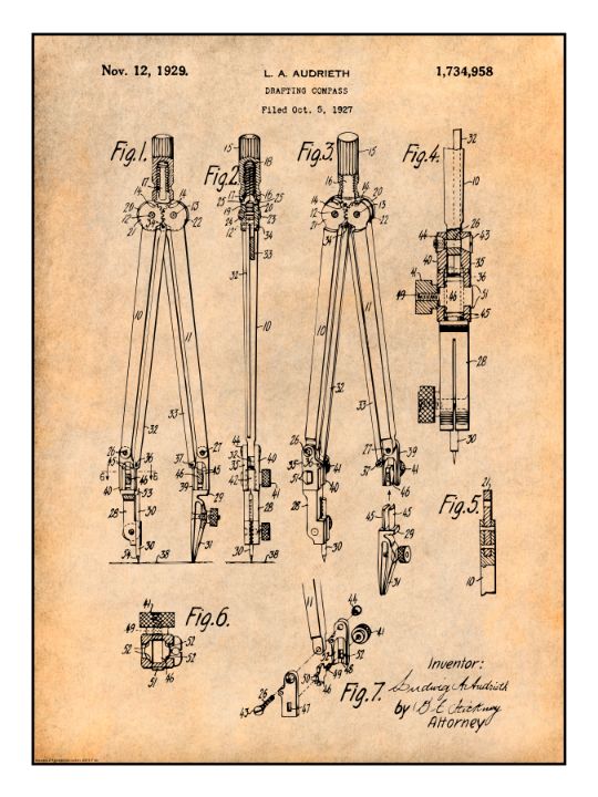 Drafting Compass Components 1927 Drafting Compass Patent Print - Studio21Graphix - Digital Art & AI ...
