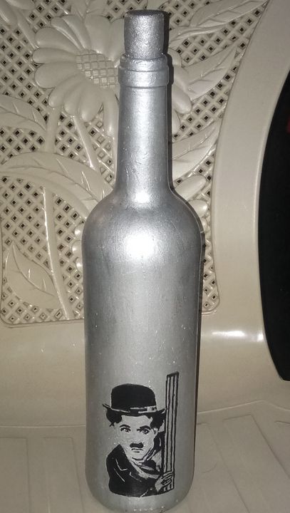 Wine Bottle Charley Chaplin acrylic - RainDropz