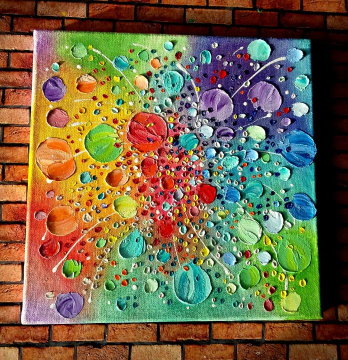 Bright Colorful Oil Painting on Canvas. Hand Painted Abstract 