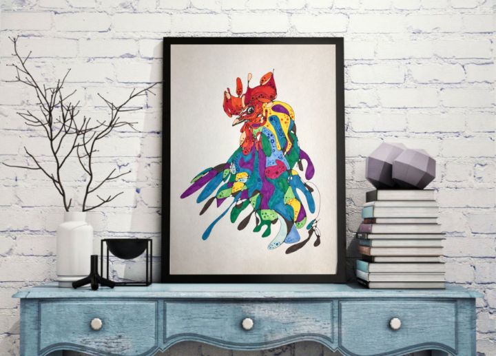 ABSTRACT Bird Art ORIGINAL Rooster - Art For  Sweet Home