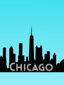 Chicago skyline on a blue background