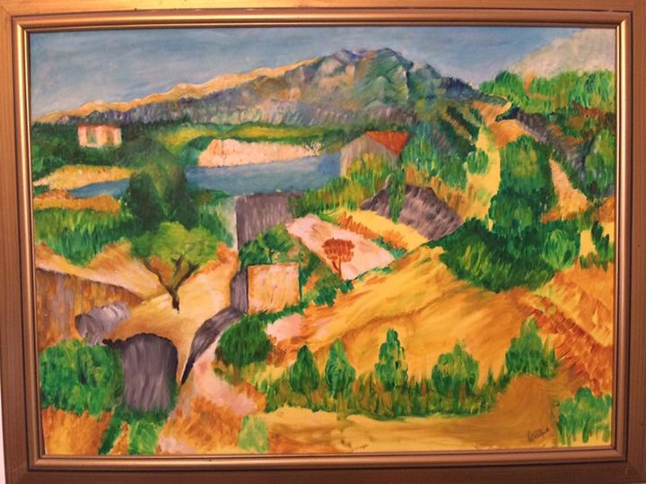 cezanne inspired - oil painting,wood burning and mosaic