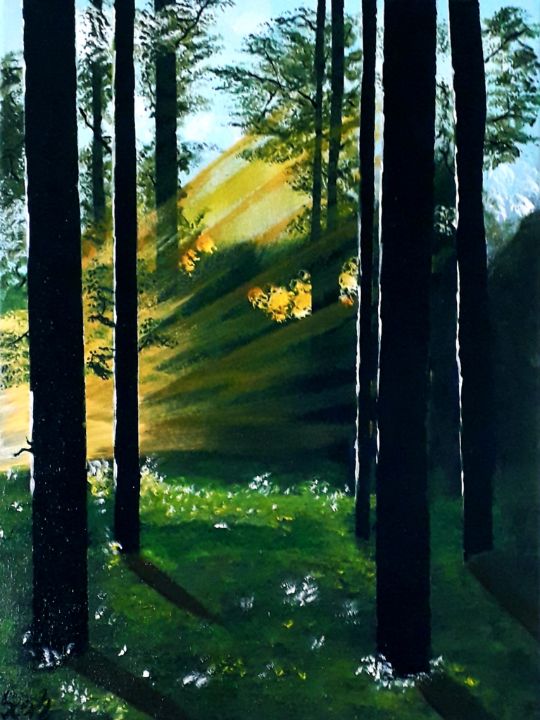 Easy Way to Paint a Morning Forest / Acrylic Painting for Beginners 