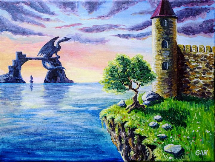 Dragon on sunset - Lenochek's Art