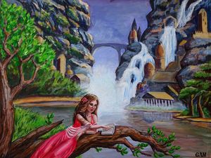 The girl reading, canvas board,