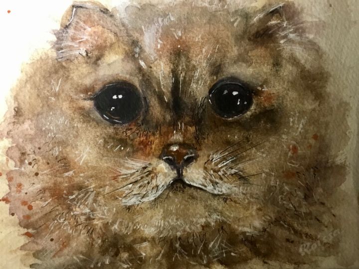 Ginger cat original watercolor paint - Raissaboutique - Paintings