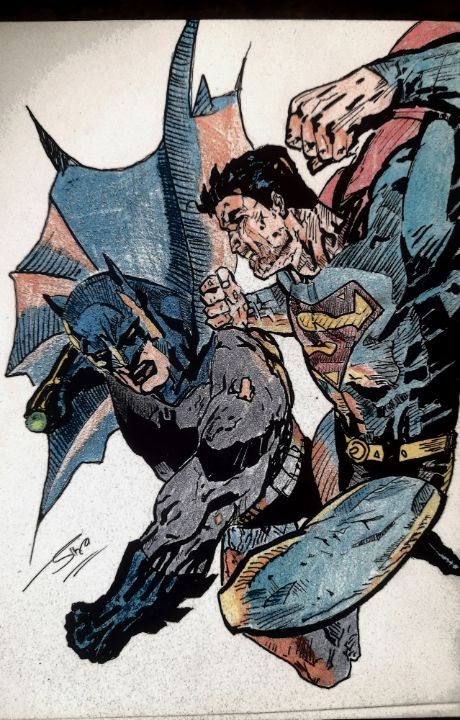 Batman Vs Superman, in thomas everett's Inked pin ups Comic Art Gallery Room