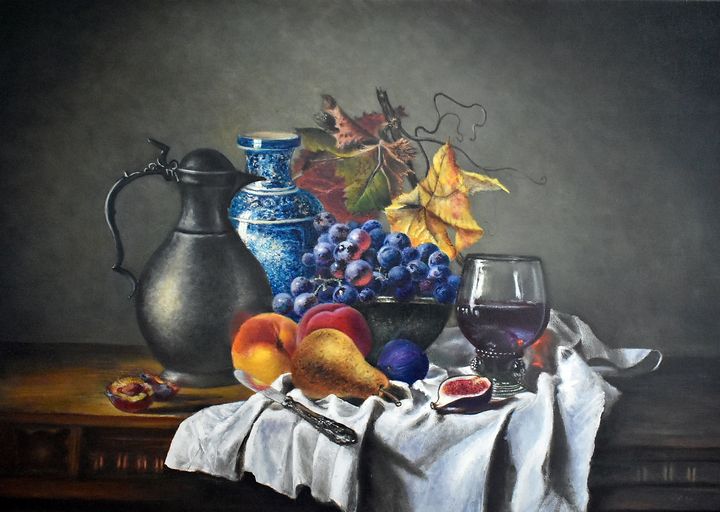 chinese vase and fruit - Alex Bond - Paintings & Prints, Food & Beverage,  Fruit, Other Fruit - ArtPal