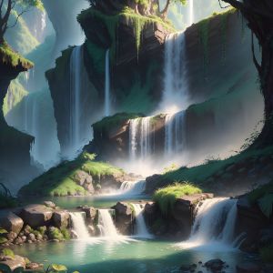 Whimsical Square Falls 3 - Mindful Canvas Ai - Digital Art, Landscapes 