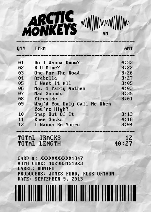 Arctic Monkeys Am Album Receipt - Cool Posters For All - Digital Art 