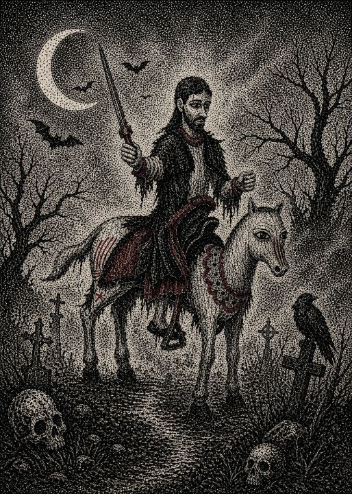 Spirit Riders Pointillism The Pale Rider Pointillist - The Satire Fuggler - Digital Art & AI ...