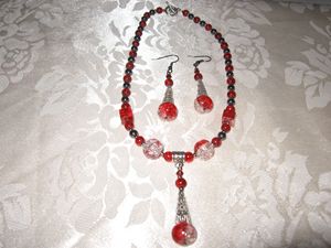 Handmade Red Glass Drop Necklace Set