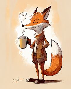 Sleepy Fox; Morning Coffee Time - Digital Art by Nan