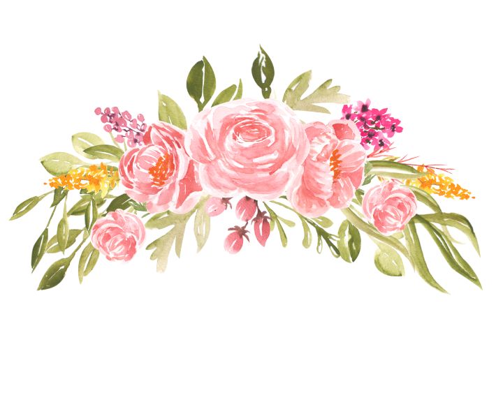 Bright green leaves and pink roses - Watercolor clipart - Drawings ...