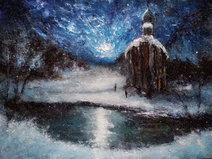 Church on a winter night - Alexander Brie