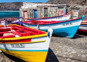 Colorful fishing boats, Cape Verde