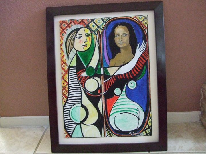 Mona Lisa Girl At The Mirror Maverick Designs Paintings Prints Humor Satire People Pets Artpal