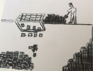 Shovelling coal.