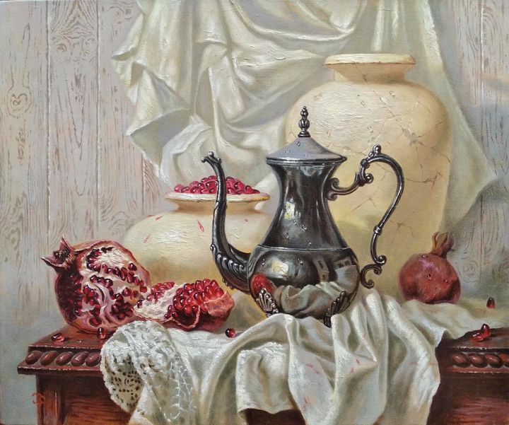 Still-life with silver teapot - Oleg Khoroshilov - Paintings & Prints ...