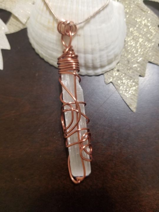 Selenite-Copper Wire Wrapped Pendent - Rebel At Heart Art
