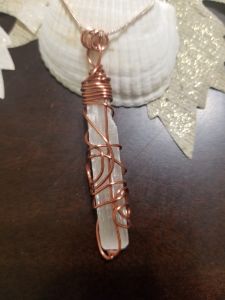 Selenite-Copper Wire Wrapped Pendent