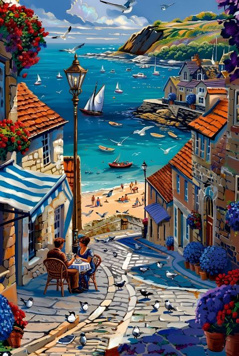 COASTAL BREEZE SEASIDE CAFE DREAM - Sarah Thompson Fine Art Studio