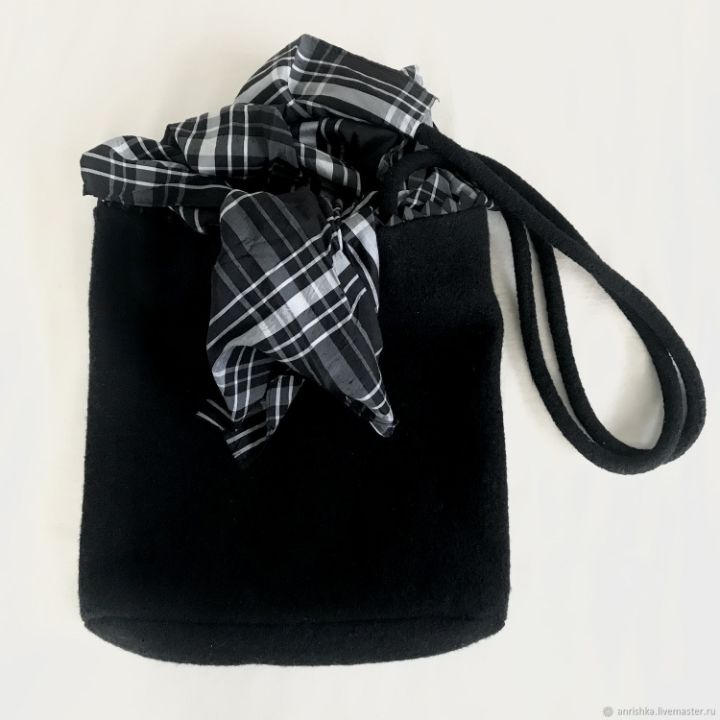 Black wool bag and silk check scarf - BENANDLU Art - Evgenia Alexeeva