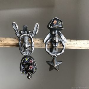 Artwork earrings Sympatic rabbits