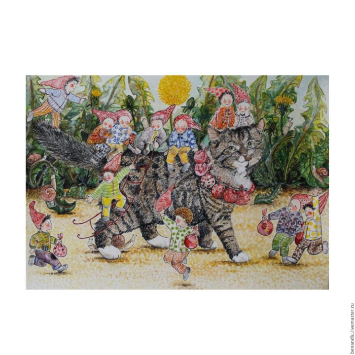 Cat and gnomes scene 1 - BENANDLU Art - Evgenia Alexeeva