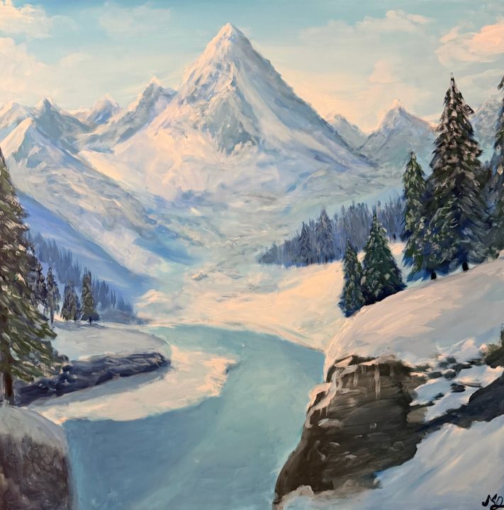 Snowy Mountain Landscape - Moro's Art - Paintings & Prints