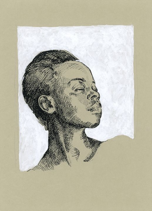 Woman portrait. Pen and ink drawing - KatarzynaGagol