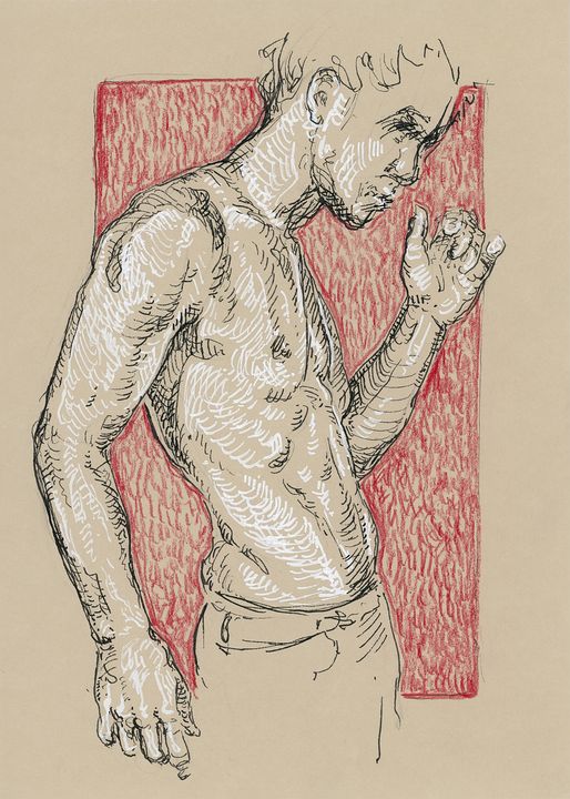 Male nude drawing. Pen & ink artwork - KatarzynaGagol